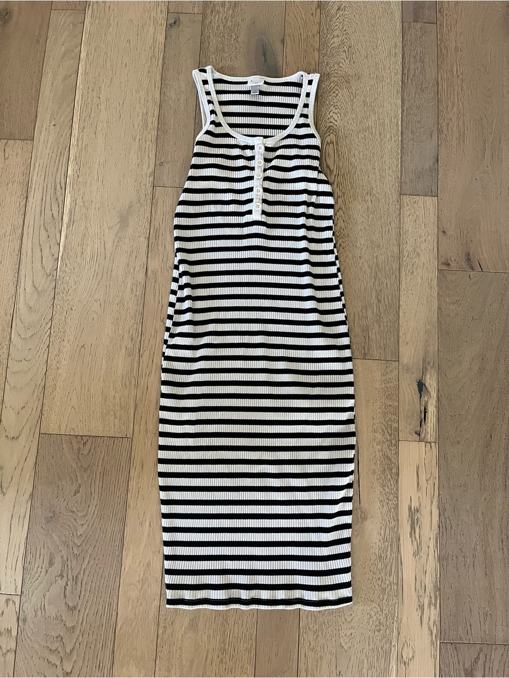 A new day white striped wide strap sleeveless button front midi bodycon dress